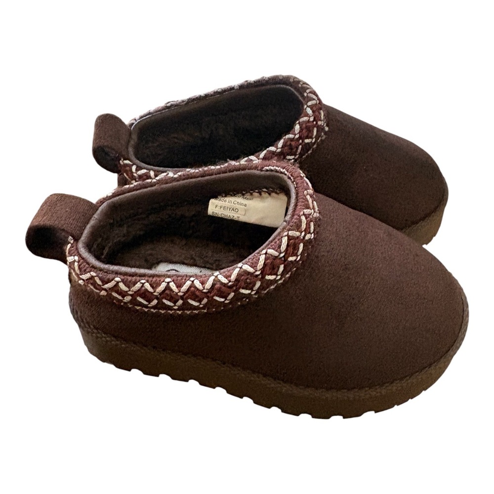 American Exchange Toddler Brown Faux Suede Fur Lined Slippers Size 5 BN-CHAZ-T